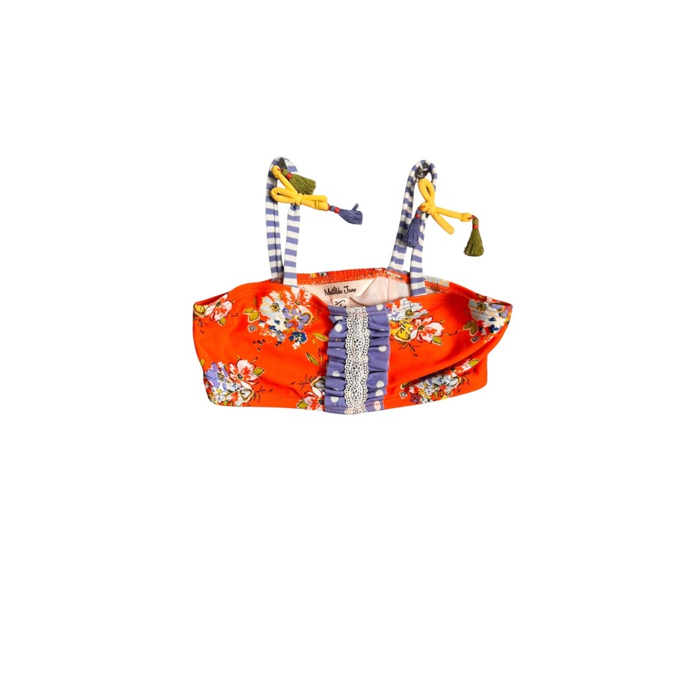Matilda Jane Girls Orange Floral Bikini‎ Swim Top Tassels Ruffle Size 4